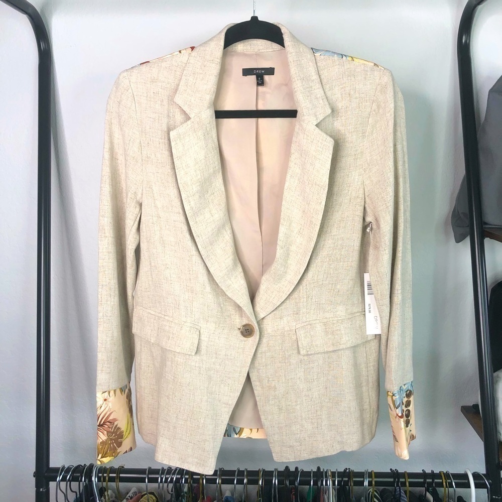 𝅺DREW Riviera Natural Floral Linen Blend Blazer